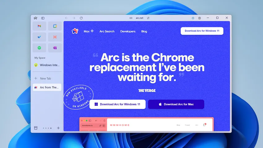 واجهة إدارة علامات Arc Browser ومساحاته لتصفح يومي مركز
