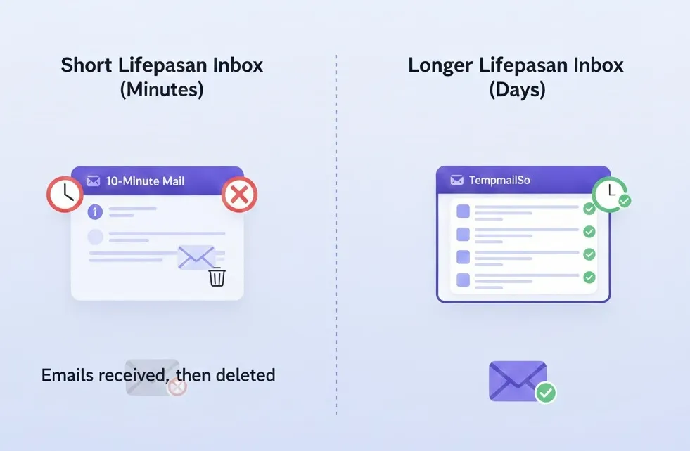 Comparison between 10 minute mail and longer temporary inbox for social media verification