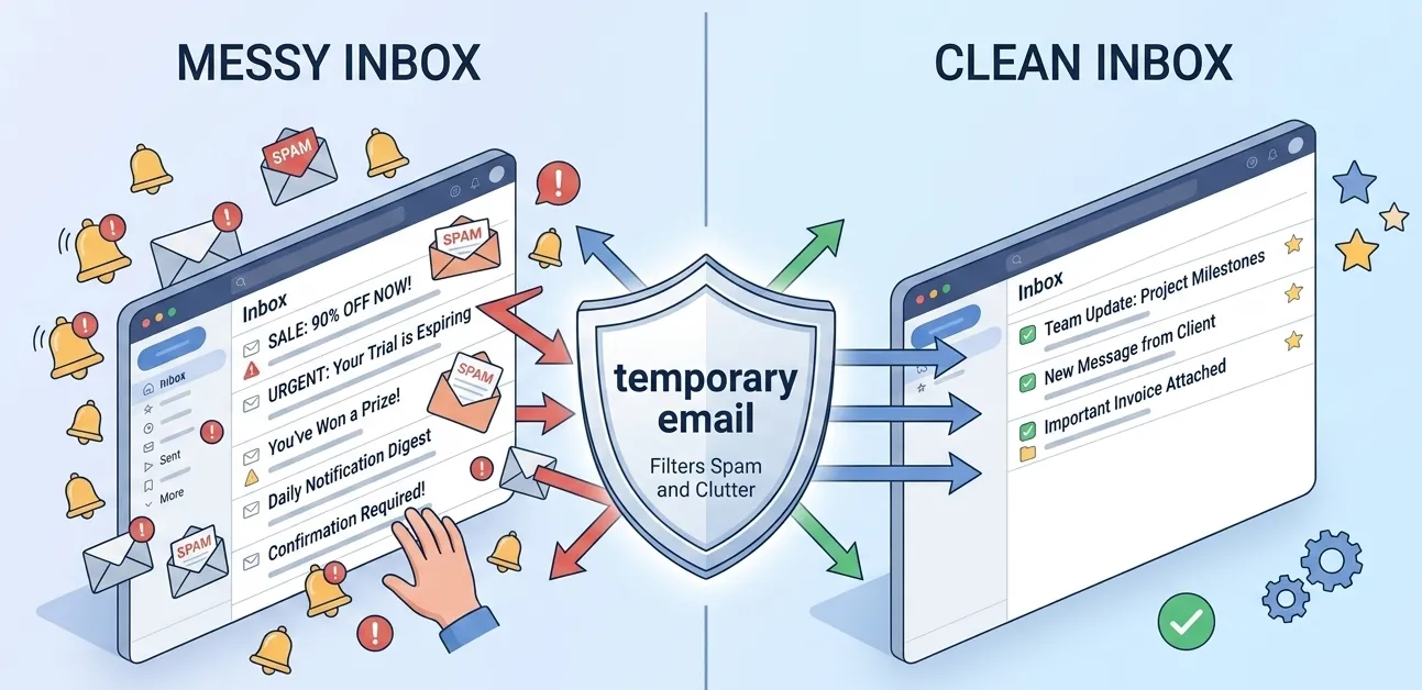 Temporary email inbox receiving OTP verification code during website signup process