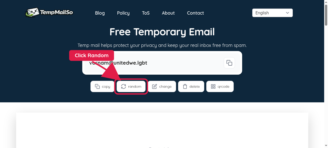 New random temporary email address ready in TempmailSo