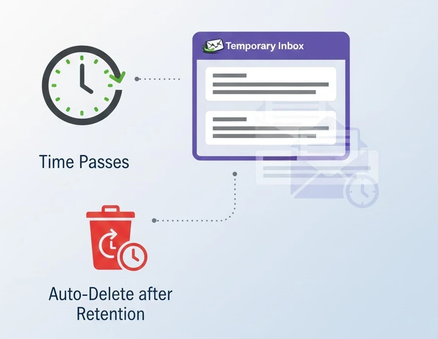 Process showing temporary email messages being deleted after the retention period ends