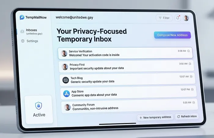 Temporary email inbox UI showing unitedwe.gay domain in a clean modern interface