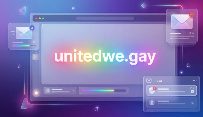 Campaign visual for unitedwe.gay email domain representing digital identity and inclusion